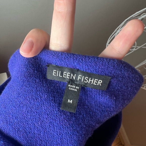 Eileen Fisher Purple Black Stripe Cotton Knit Sweater Sz M Boatneck Fall - Picture 6 of 6